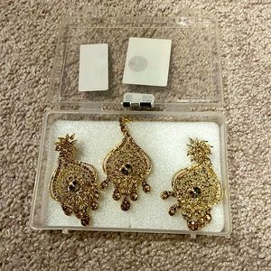 Wedding Indian Pakistani style head jewelry cubic zirconia maang tikka earrings